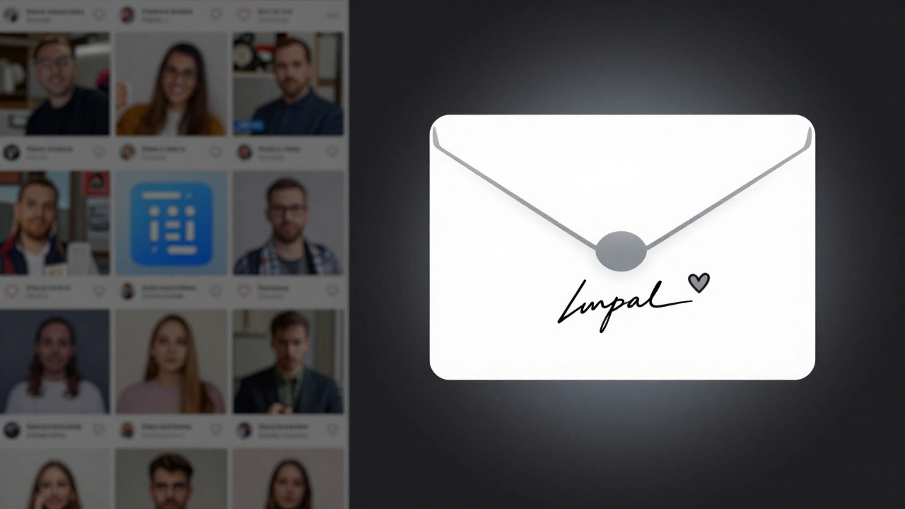 Split-screen: chaotic social media feed versus a single personalized email with a warm signature.